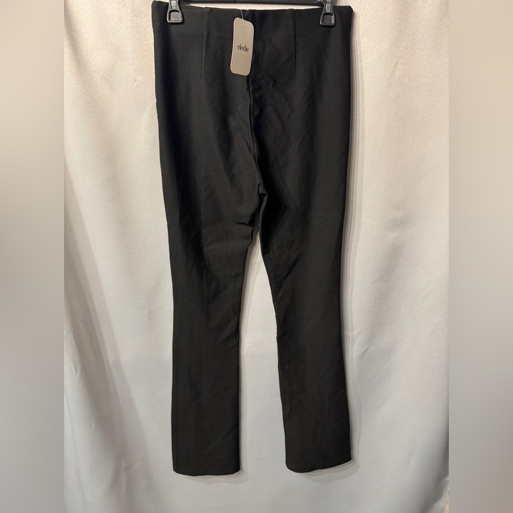Elodie Women's NWT Black Ribbed Flare Pants with ankle slit Sz medium